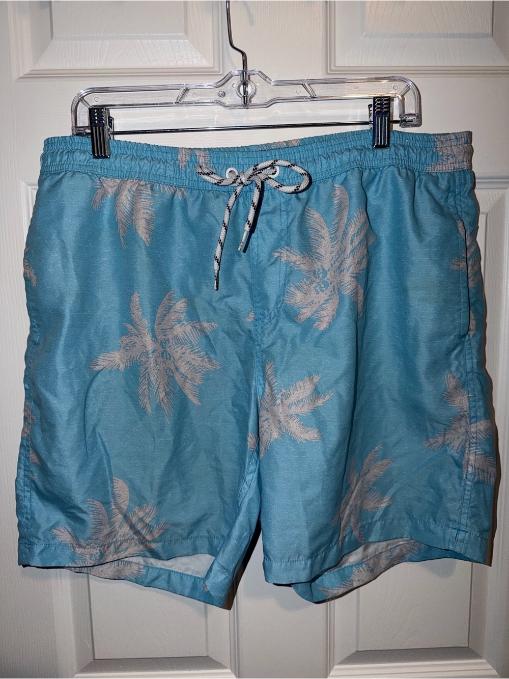 Maamgic Light Blue Palm-Print Swim Trunks